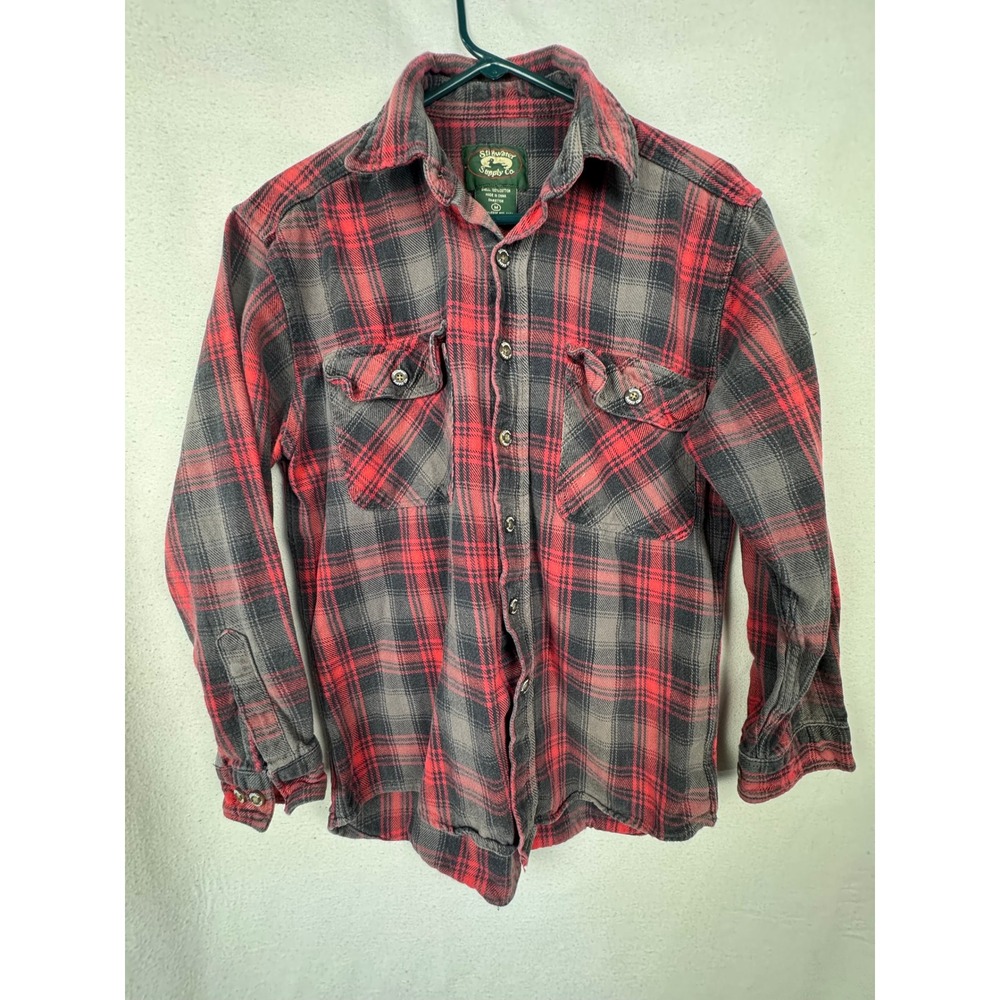 Stillwater Supply Co Flannel Shirt Red Gray Plaid Cotton Button Up Pocket Mens M